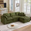 Canapés modulaires confortables en chenille verte, canapé moderne en forme de L avec repose-pieds pour recevoir en famille