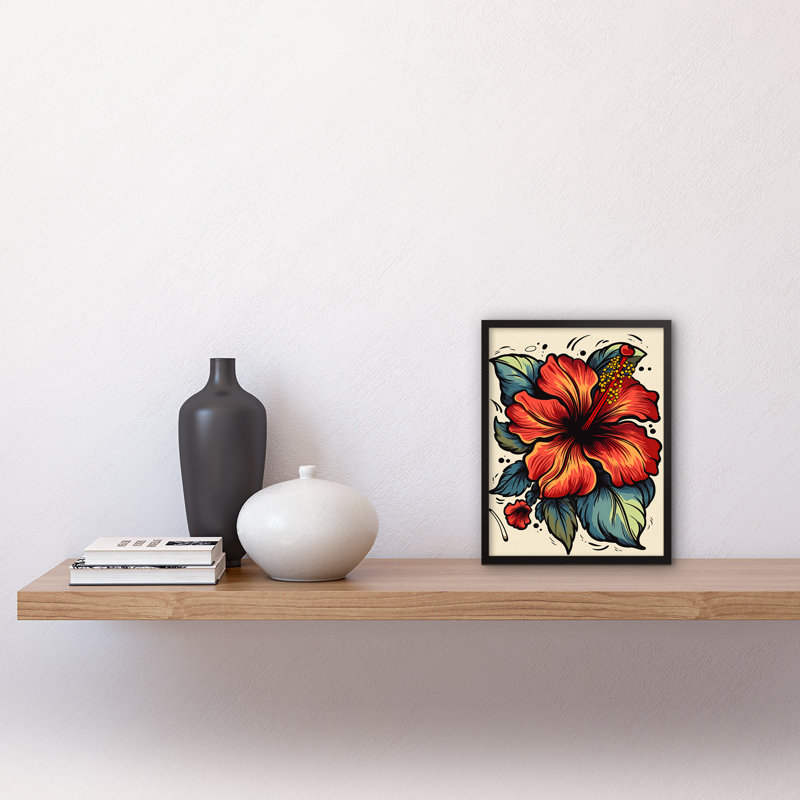 Herlong Red Hibiscus Old School USA Tattoo Ink Body Art Rockabilly Americana 50s - Single Picture Frame Print