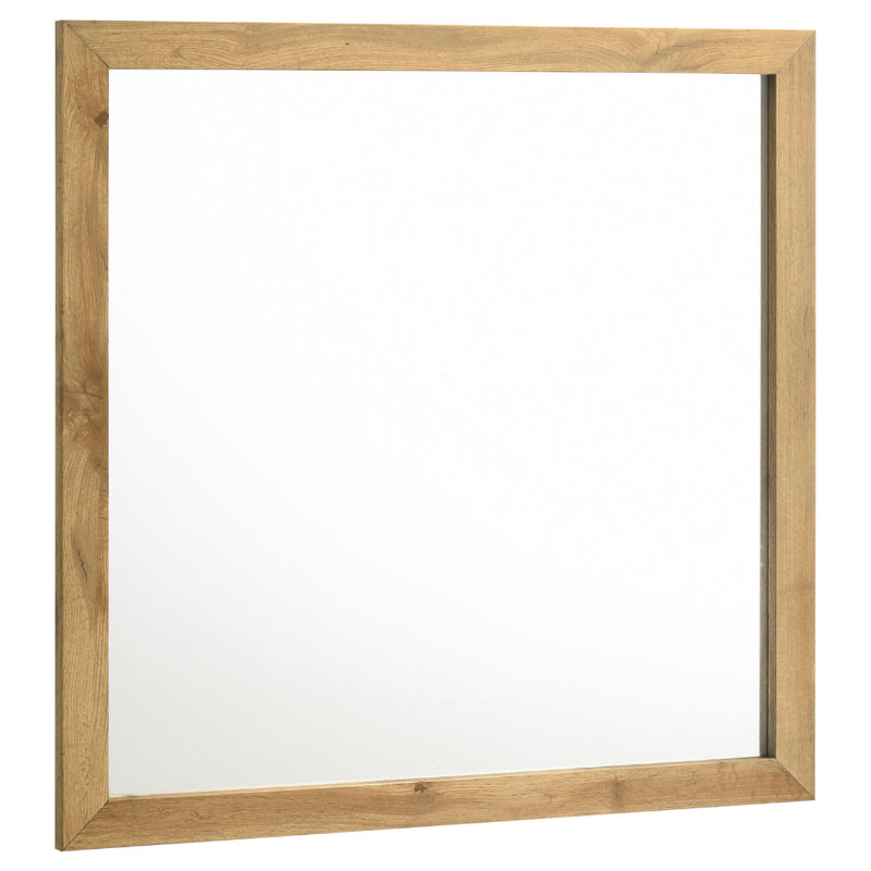 Miroir de commode rectangulaire Wemy, design en verre plat, bois de pin naturel
