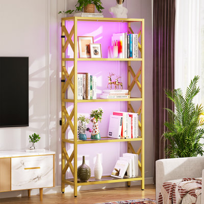 5 Tiers Glass Display Cabinet with LED Lights