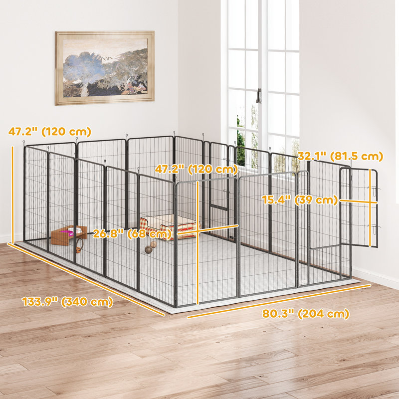Parc pour chien, clôture à 16 panneaux avec sangle, H 47 po, pour grands chiens
