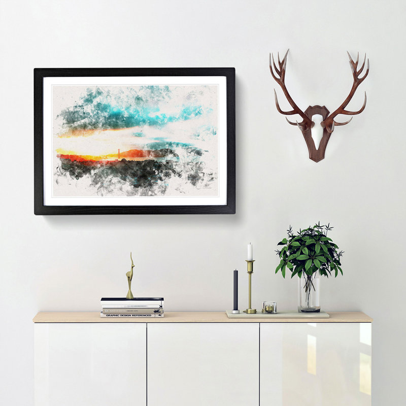 San Francisco Skyline - Picture Frame Painting Print, 33cm H x 45cm W x 2cm D, Black Framed Framed