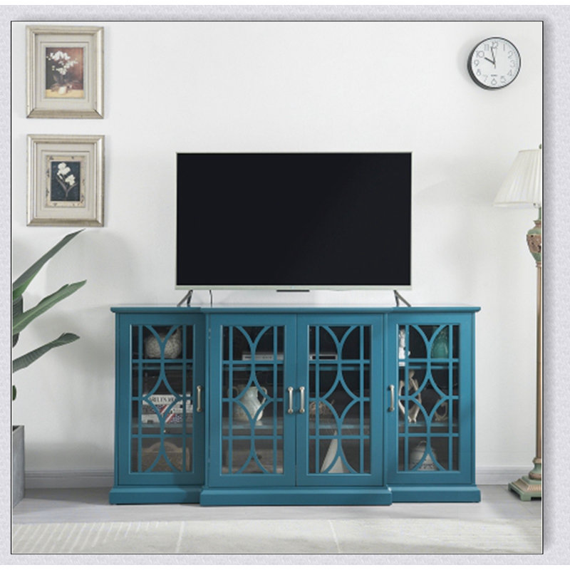 Meuble télé 63 po, buffet, armoire de rangement, bleu sarcelle