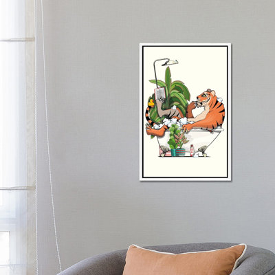 Tiger Reading A Book In The Bath by WyattDesign - Gallery-Wrapped Canvas Giclée on Canvas
