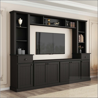 103'' Minimalist Entertainment Wall Unit with Adjustable Height Bridge