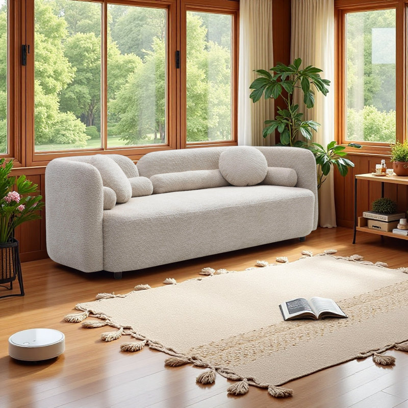 Canapé 88 po 88 po avec 4 coussins décoratifs, Beige, H 34,65 po x l 88,58 po x P 28,35 po