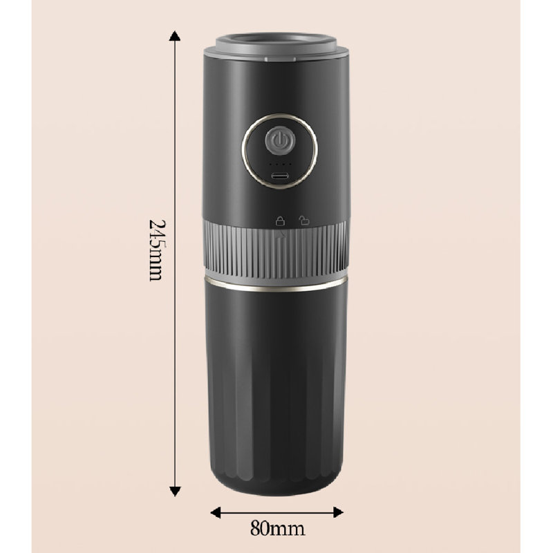 Moulin à café portatif sans fil 4-en-1 avec 9 réglages de mouture réglables, tasse à café USB-C rechargeable en acier inoxydable pour bureau de camping de voyage