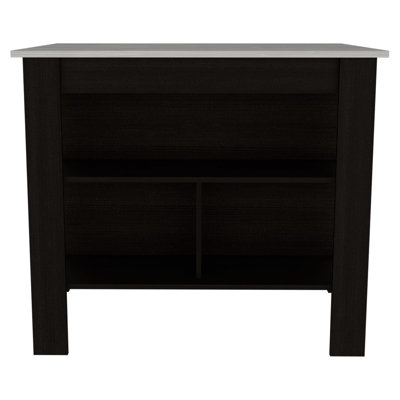 Kitchen Island, kitchen table 35" H, Four Legs, Three Open Storage Shelves, Black / Ibiza Marble Finish