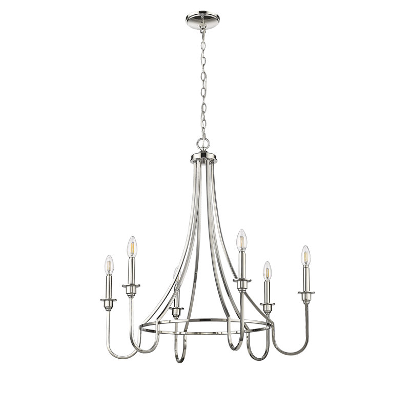 Lustre classique / traditionnel à 6 lumières de style bougie Artemis, Nickel poli