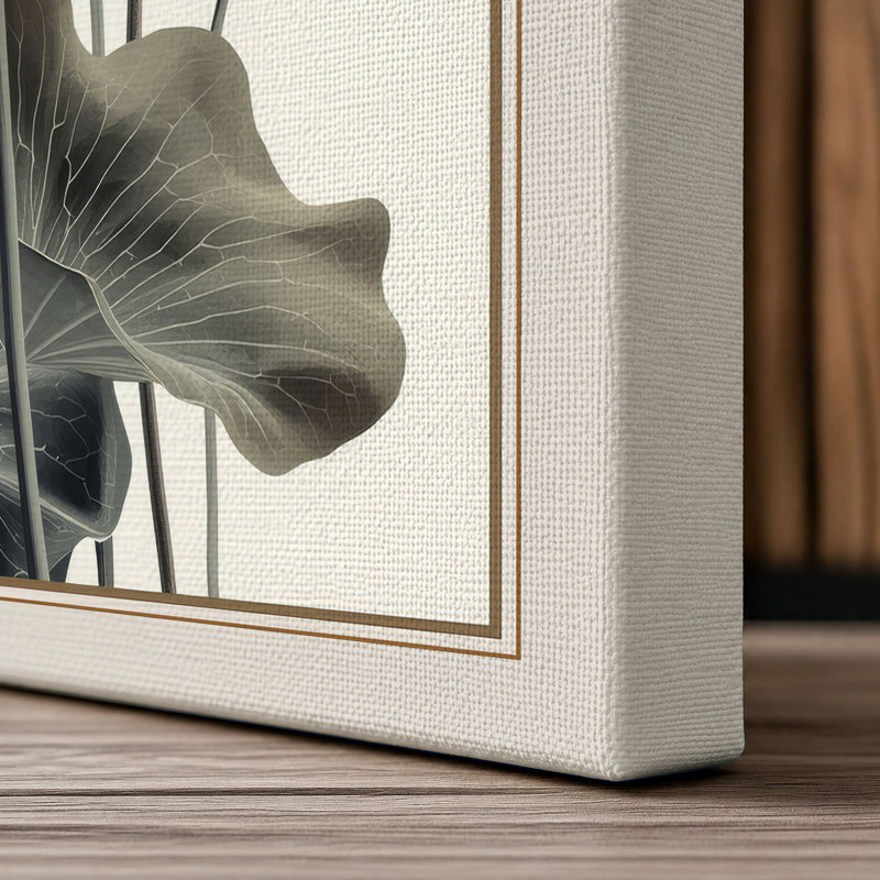 Lotus in Bloom Botanical - Wrapped Canvas, 30x20 - 76.2 x 50.8 cm, Cream Border