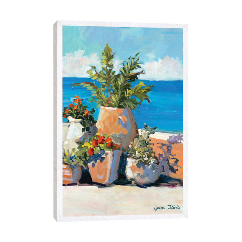 Coastal Greenery by Jane Slivka - Painting on Canvas, 66.04cm H x 45.72cm W x 3.81cm D, White Framed
