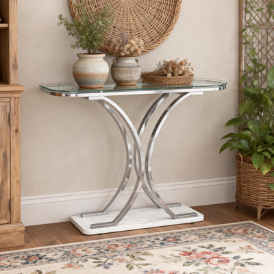 Silver Glass Marble Base Entryway Console Table