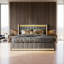 Storage Bed With 4 Drawers, USB Ports & LED Lights, Linen Upholstered Wingback Bed Frame, Grey & Beige-1727974183-1725202027
