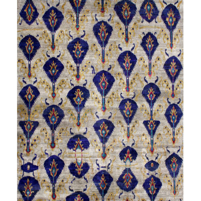 Rumi Abstract Hand-Knotted Silk Beige/Blue/Yellow/Pink Area Rug