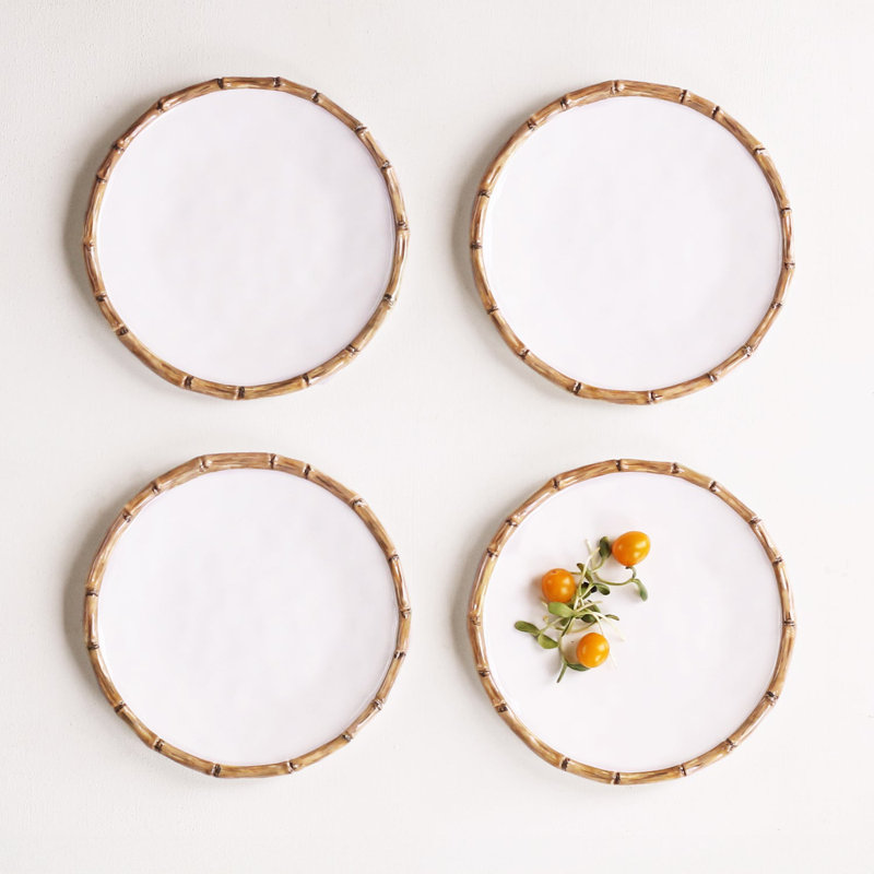 Vida Melamine Salad/Dessert Plate, White/Natural