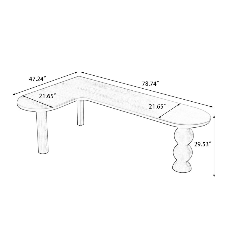 Brown L-Shaped Solid Wood  desk, 29.53" H x 78.74" W x 47.24" D, Left Hand Return