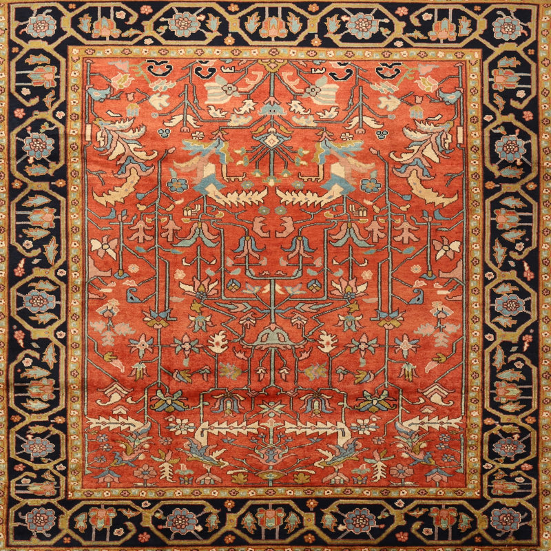 Tapis oriental orange / noir, Rond 7 pi