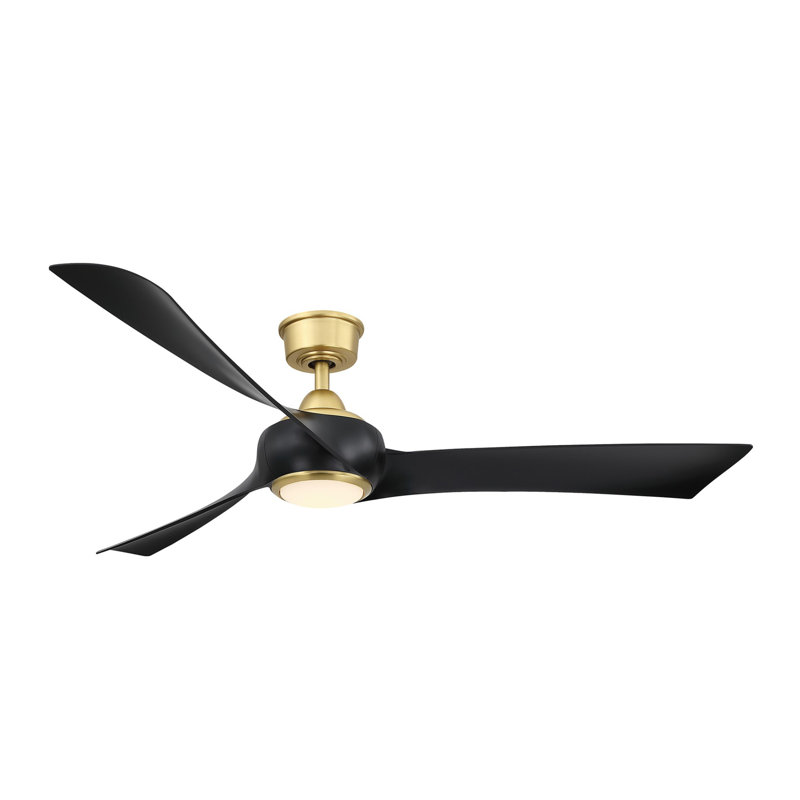 Wrap Custom 56 inch Indoor/Outdoor Celling Fan with LED CCT Select Light Kit - Brushed Satin Brass with Black blades, Black