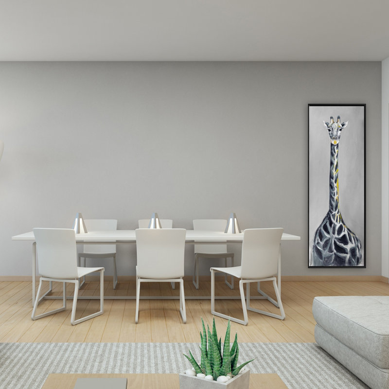 Steel Blue Giraffe Canvas - Retro Framed Wall Art Decor