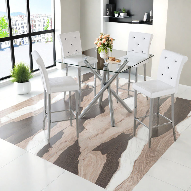 Ensemble de table de salle à manger contemporain, en verre et en métal, élégant et moderne pour la cuisine et la maison