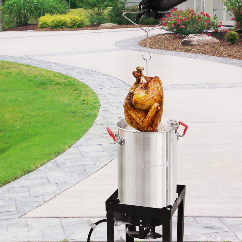 Premium Aluminum 30 Qt. Blue Turkey Fryer with Fish Boiler Steamer Kit