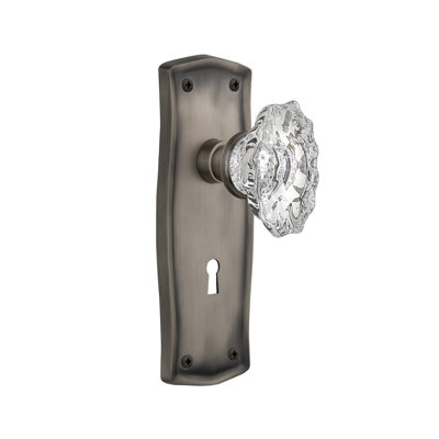 Bouton de porte de mortaise intérieure en cristal avec plaque longue chateau Prairie