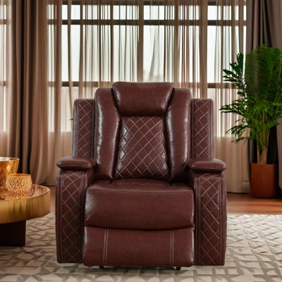Fauteuil inclinable électrique en cuir végétalien Serene Reddish avec lumières DEL, compartiment de rangement et charge USB