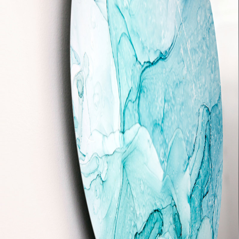 Turquoise Ink Universe - Art mural moderne en cercle métallique, H 11 po x l 11 po x P 1 po