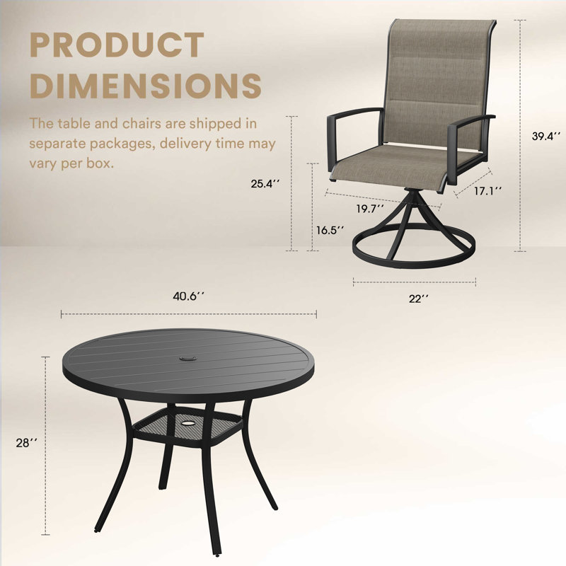 4-Person Outdoor Dining Set With Swivel Chairs, Brown/Black