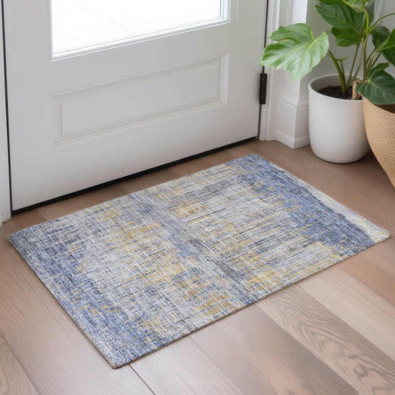 Machine Washable Indoor/Outdoor Chantille ACN2428 Abstract Rug, Denim, 1'8" x 2'6"