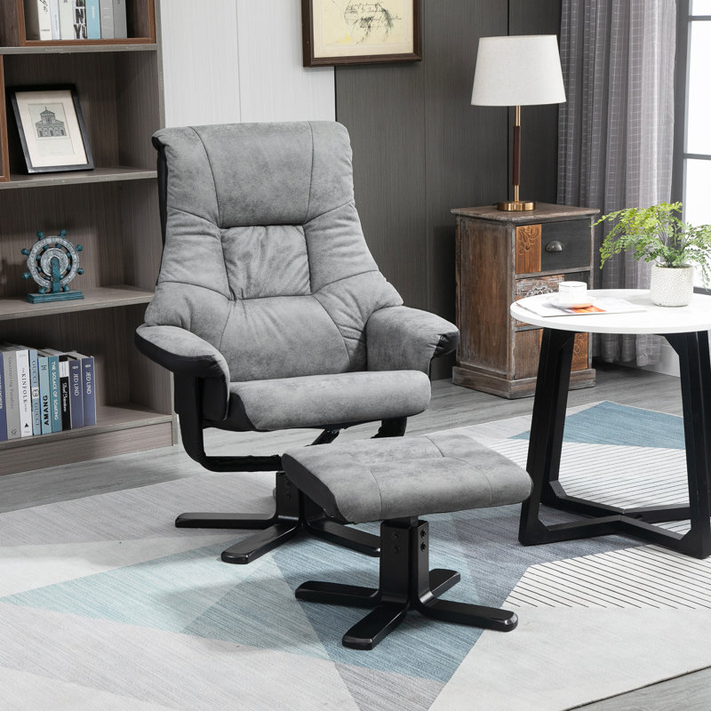 Lad Upholstered Swivel Recliner with Footstool