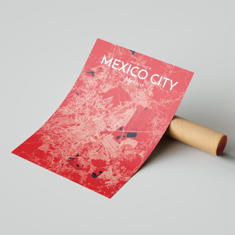 «Mexico City Map», impression, H 24 po x l 18 po, Rouge / bleu marine
