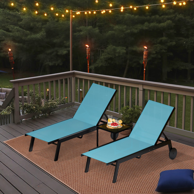 65.3" Long Reclining Double Chaise with Table, Blue