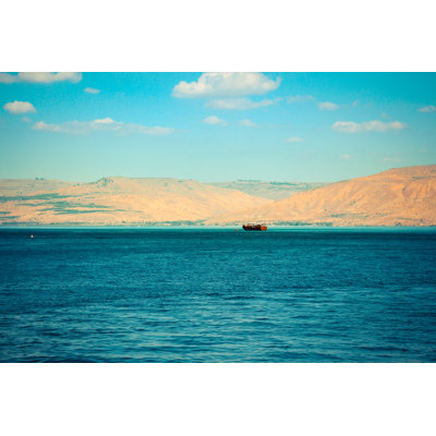 Brown Wooden Boat Sailing in Sea of Galilee 1 Piece Wrapped Canvas Wall Art