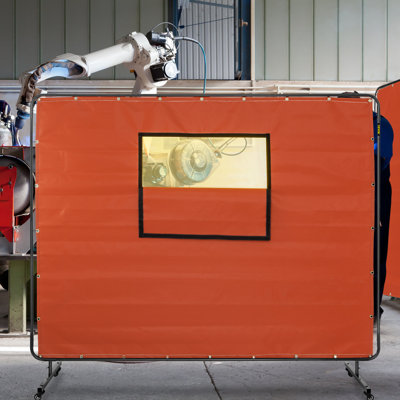 Welding Curtain, 6' x 8', Welding Screen with Metal Frame & 4 Wheels
