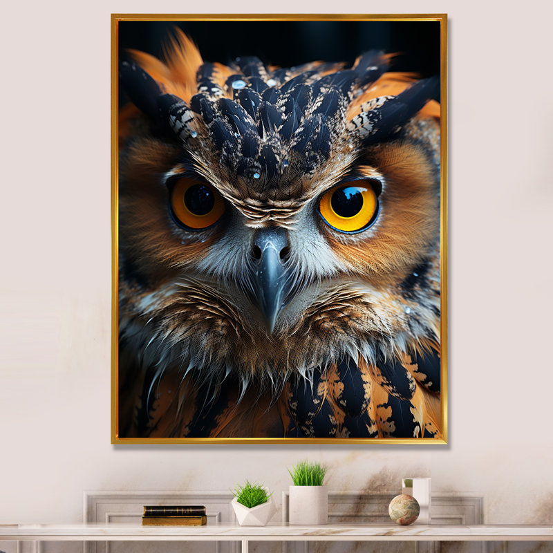 Browm Owl Animal Portrait II - animaux, impressions sur toile, Cadre flottant doré, H 32 po x l 16 po x P 1 po