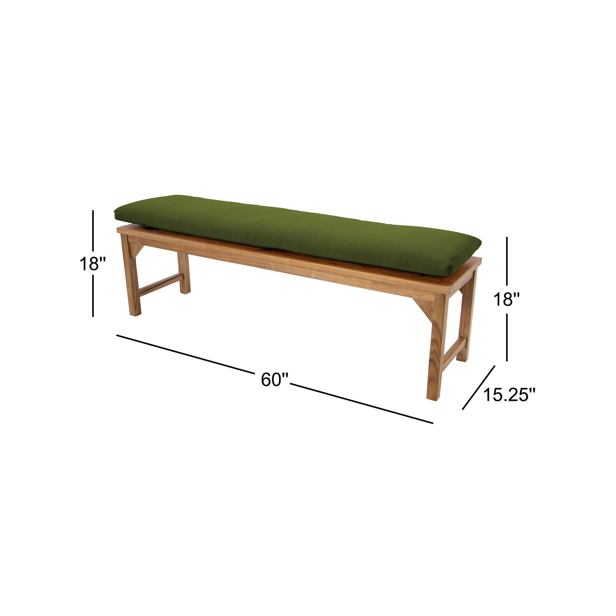 Velay Teak Outdoor Bench, Fern, 18" H x 60" W x 15.25" D