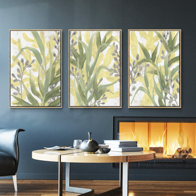Sea Grass Fresco I, ensemble de 3 toiles encadrées sur toile