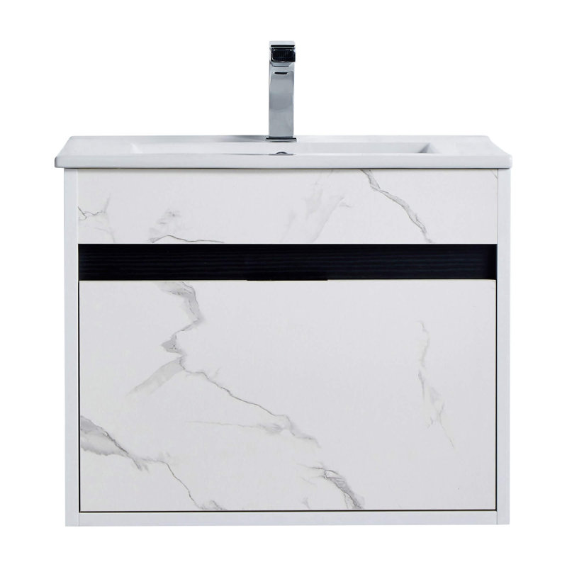 Ensemble de meuble-lavabo mural simple 24 po Kynlyn, Marbre blanc