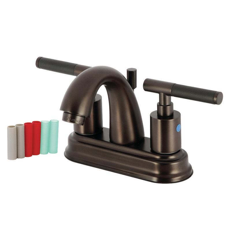 Kingston Brass Kaiser Two-Handle 3-Hole Deck Mount 4" Centerset Bathroom Faucet with Plastic Pop-Up, Oil Rubbed Bronze