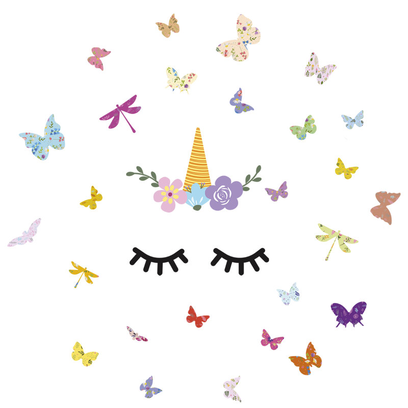 Sleeping Unicorn with Butterflies Kids Wall Sticker