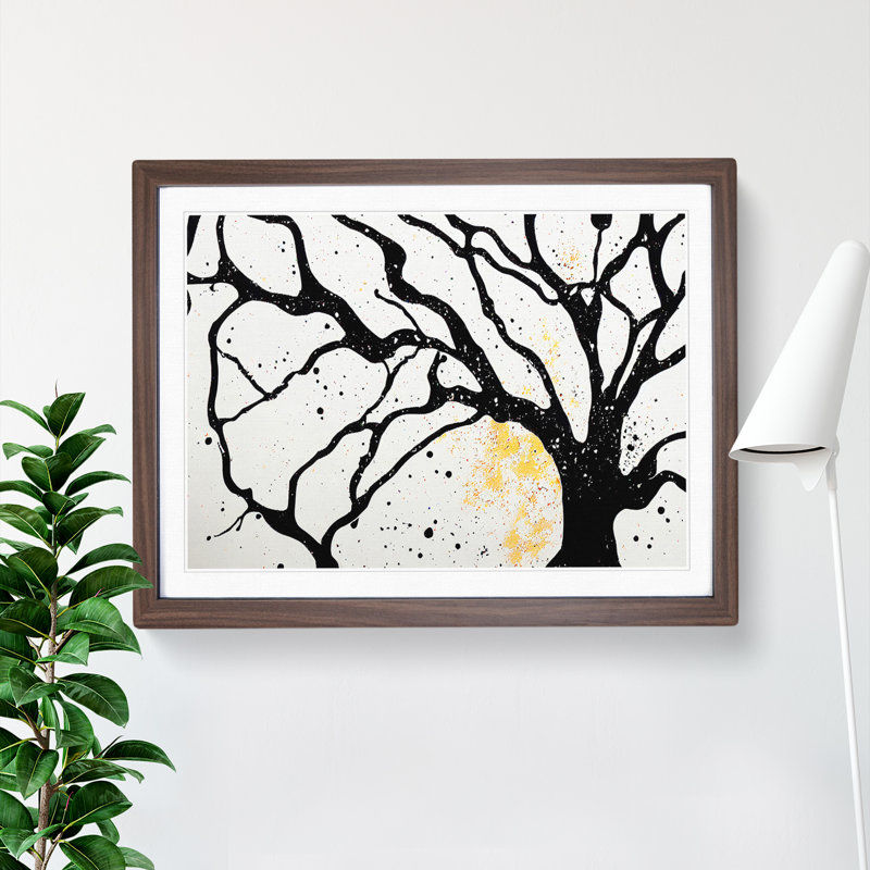 Bare Tree Splash Vol.1 Abstract 1 Piece Single Picture Frame Painting, 25cm H x 34cm W x 2cm D, Walnut