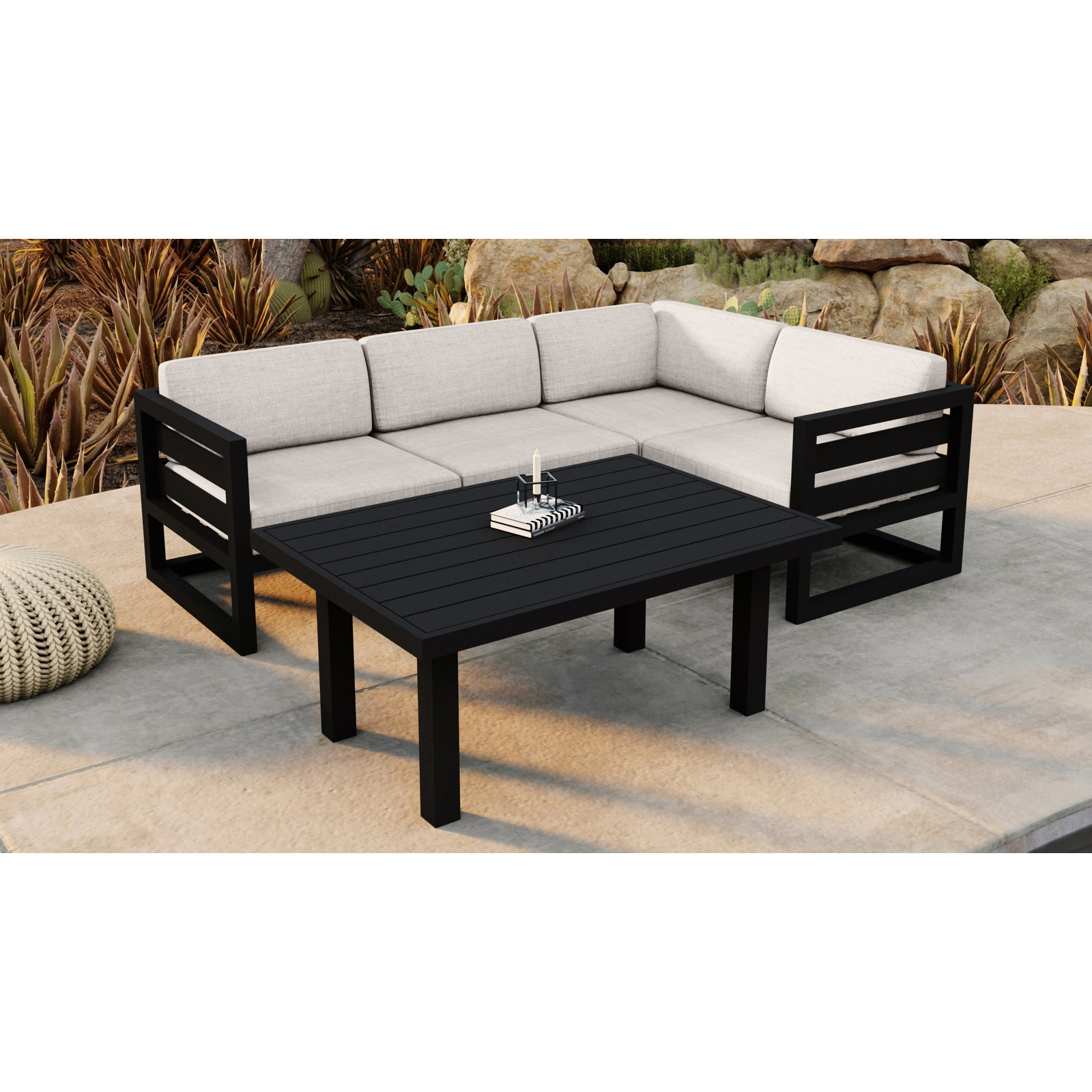 Smith 5 Piece Sectional Seating Group with Sunbrella® Cushions, Black, Cast Silver