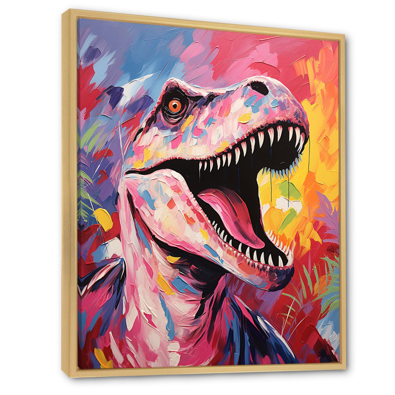 Popart Dino Elegance - dinosaure, art mural, Cadre flottant brun, H 40 po x l 30 po x P 1,5 po