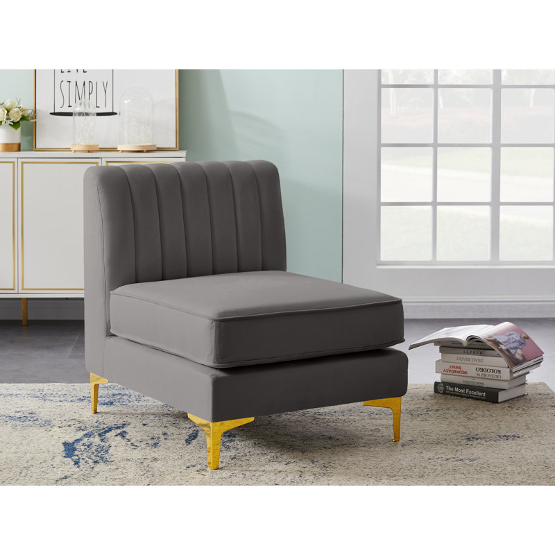 Enson Velvet Armless Chair, Gray Velvet