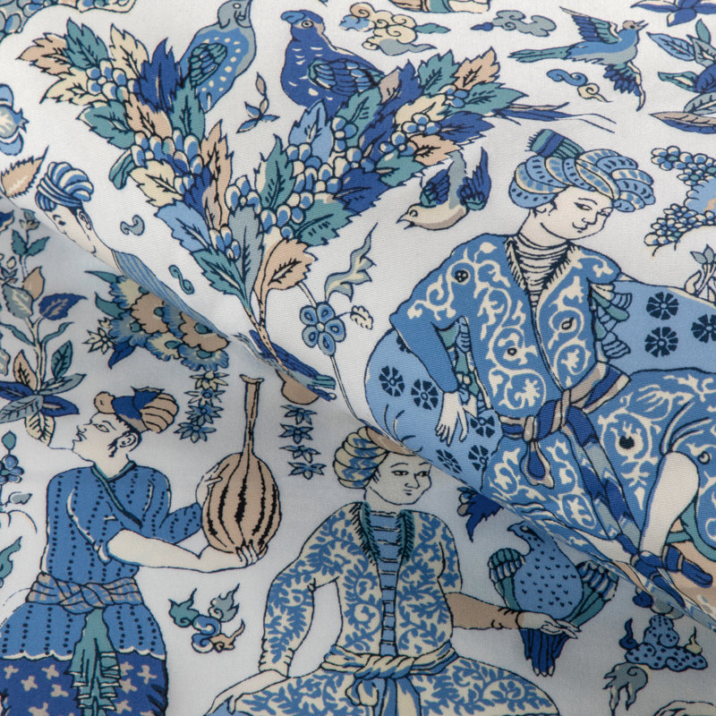 La Menagerie Shalimar Print 100% Cotton Fabric, Blue/Sand