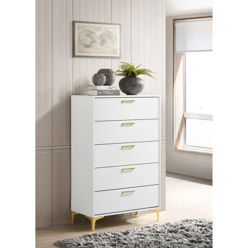 Commode rectangulaire blanche à 5 tiroirs Karena