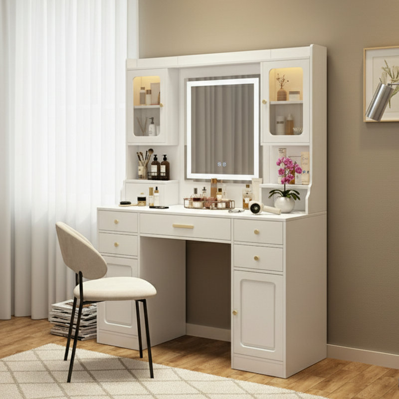 Grand ensemble de meuble-lavabo l 41,3 po - fini blanc, miroir, 6 tiroirs et tablettes de rangement