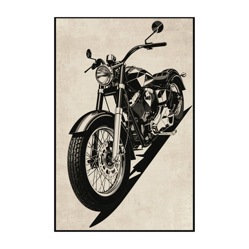 Machine Washable Vehicles And Transportation Vintage Cruiser Motorcycle Retro Geometric Rug in Beige – Black Binding, 2x4
