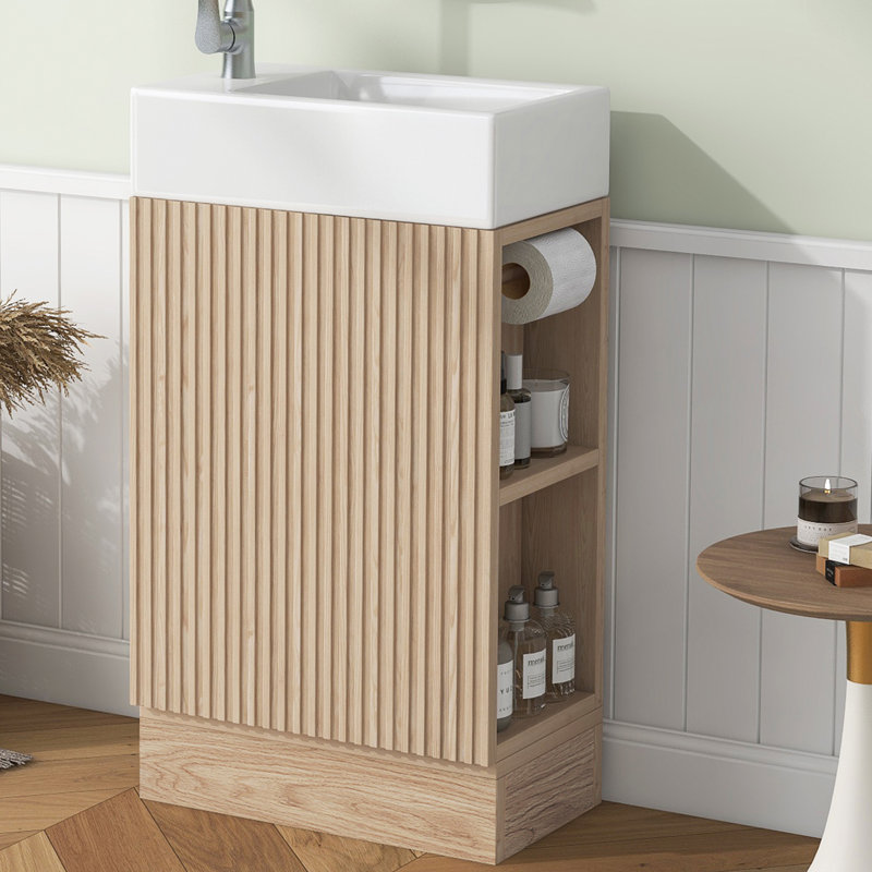 Ensemble de meuble-lavabo simple 18,6 po avec plateau en céramique Treydon, Naturel